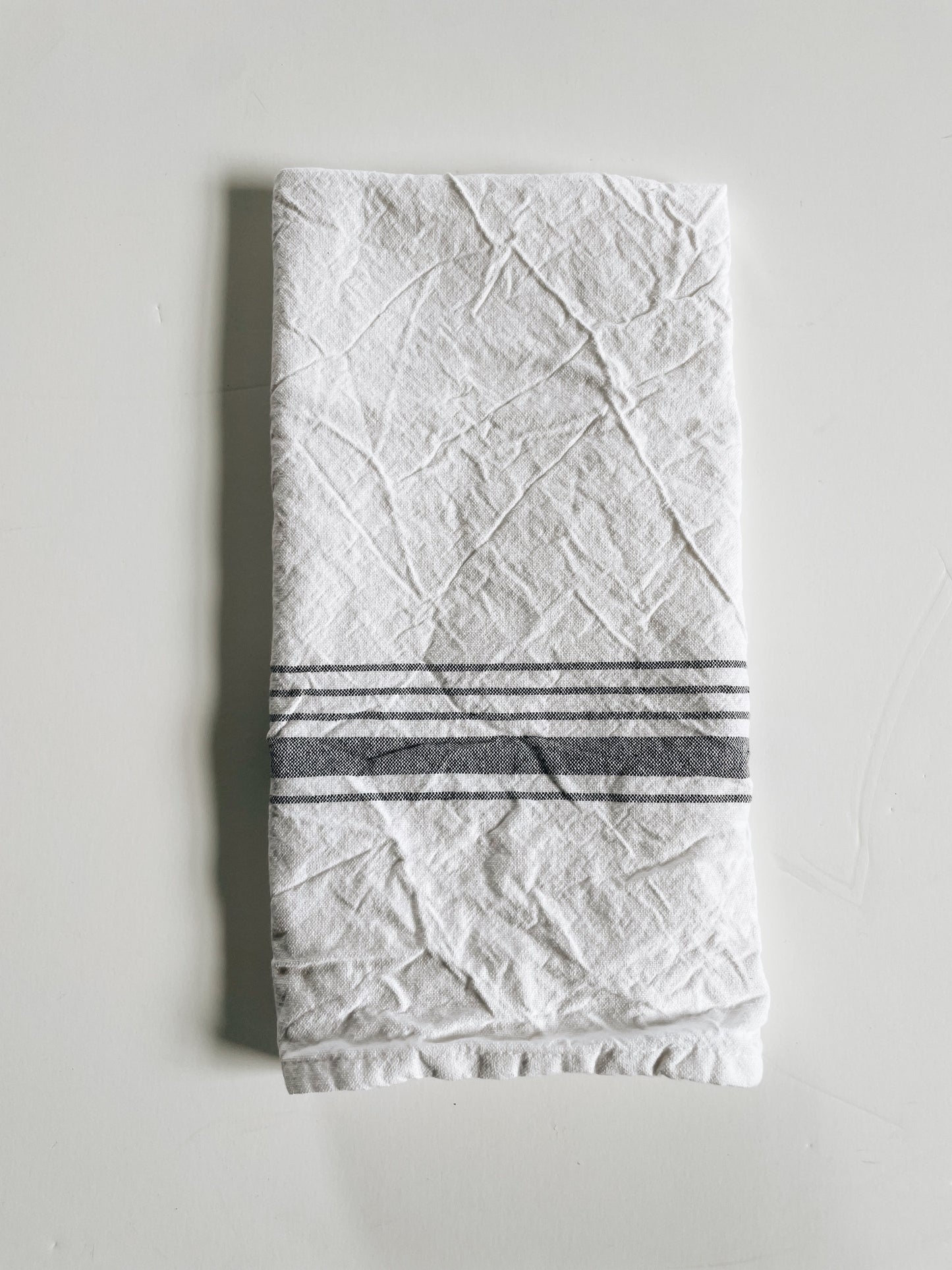 French Cotton Crinkle White + Grey Stripe | Handloom Kitchen Tea Towel