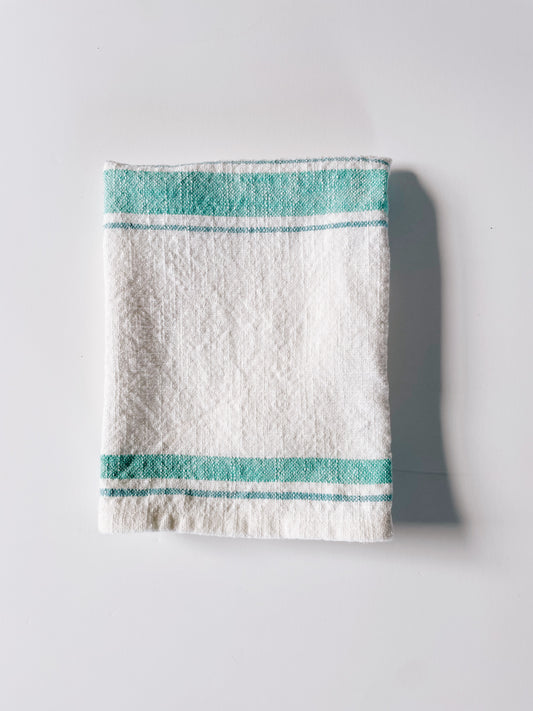 Linen White With Mint Stripe | Handloom Kitchen Tea Towel