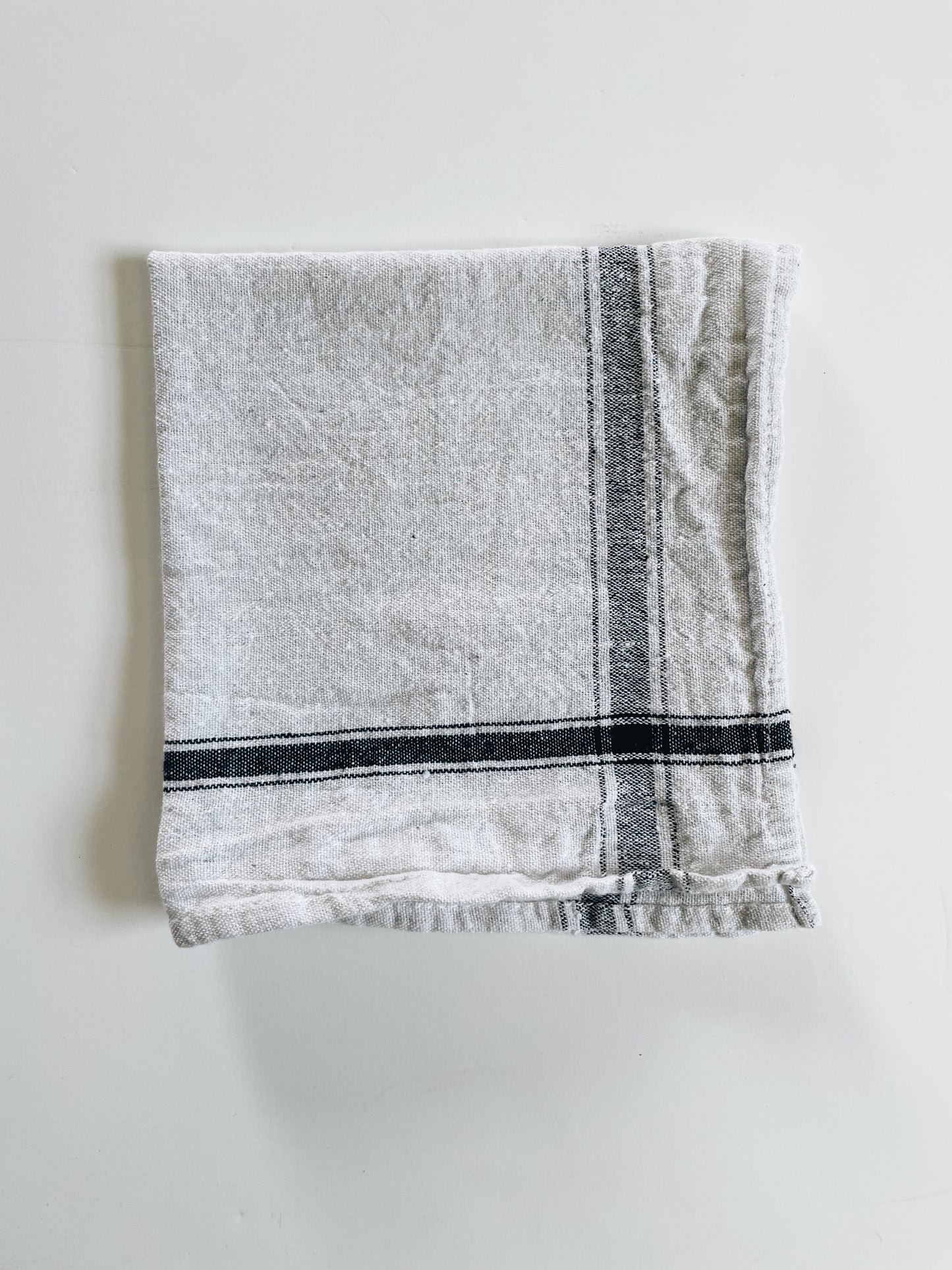 French Linen White + Dark Navy Stripe | Handloom Kitchen Towel