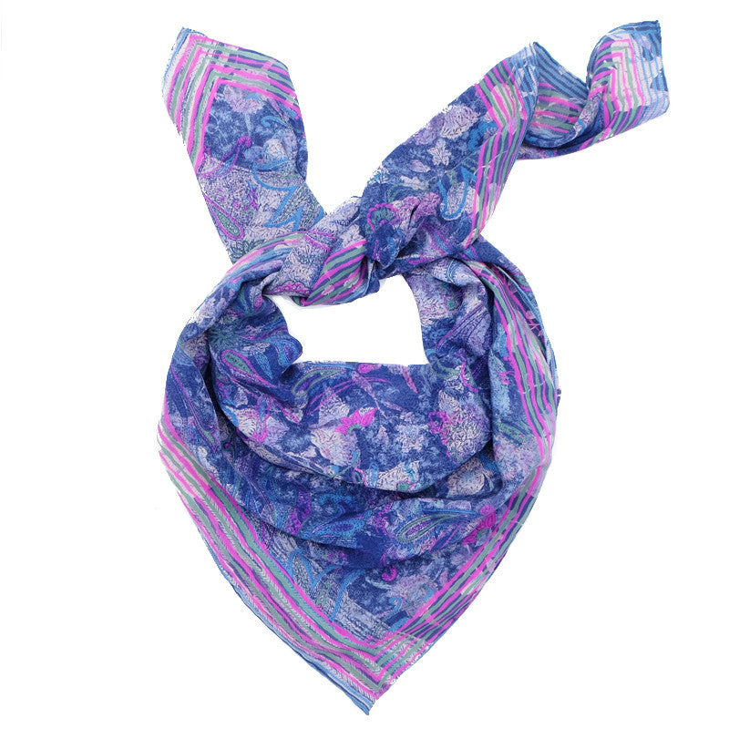Ista :: Hand printed crepe silk women's paisley floral print scarf - Parekh Bugbee