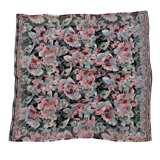 Ista :: Hand printed crepe silk women's paisley floral print scarf - Parekh Bugbee