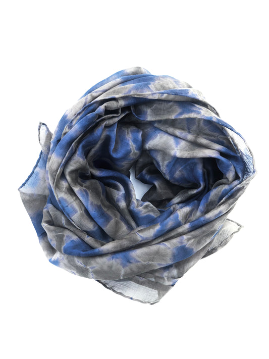 Japanese Tie Dye Scarf | Grey + Indigo Blue Stars