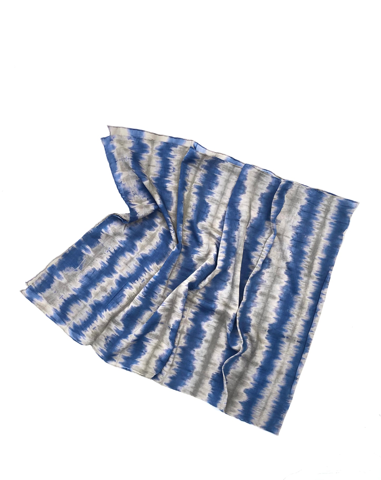 Japanese Tie Dye Scarf | Indigo Blue + Olive Waves