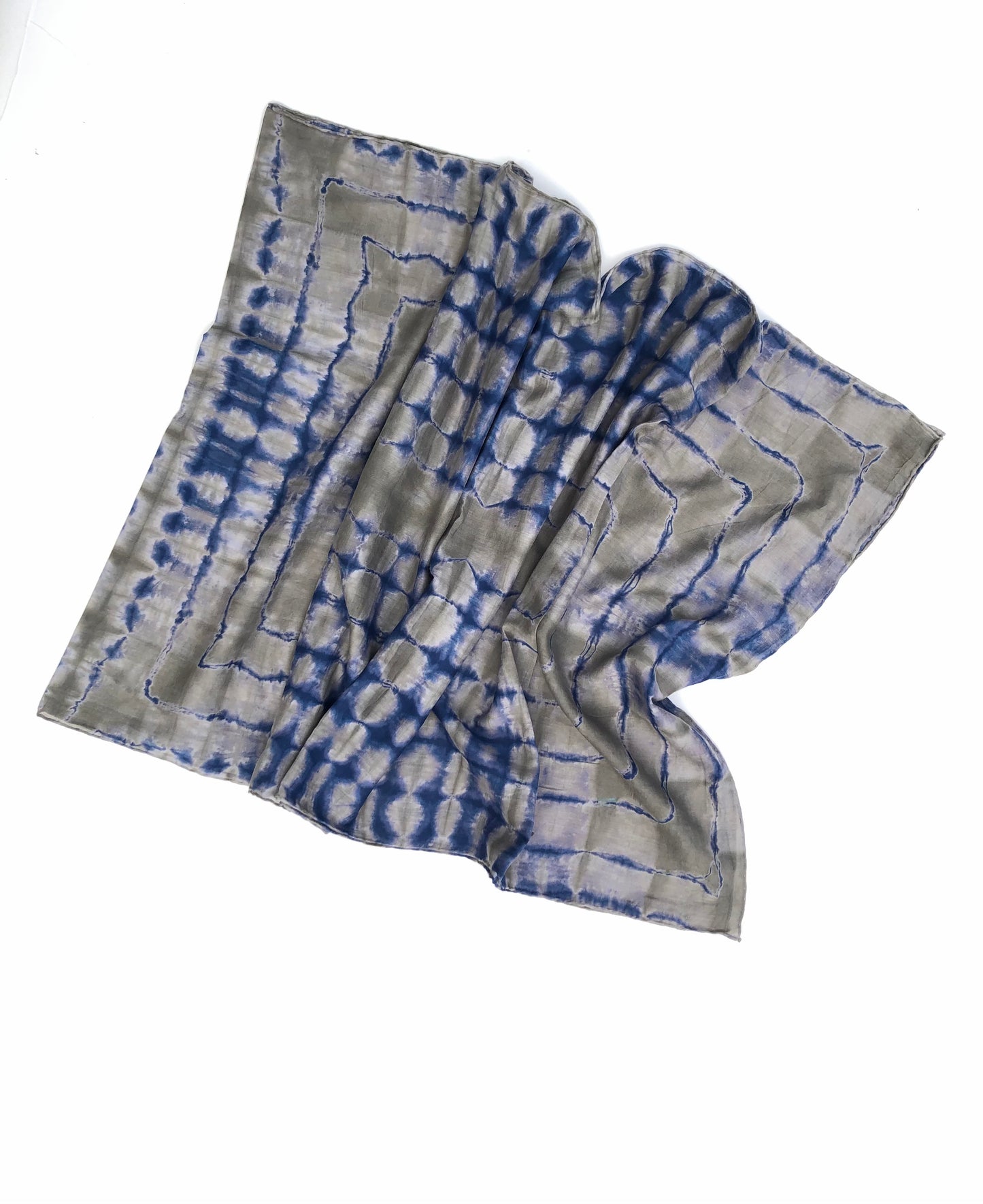 Japanese Tie Dye Scarf | Indigo Blue + Olive Geometry