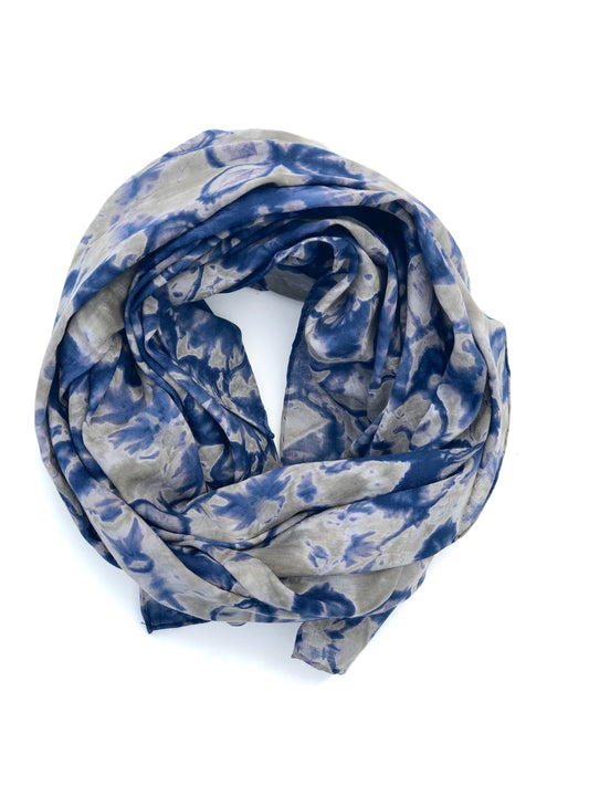 Japanese Tie Dye Scarf | Grey Olive + Indigo Blue Stars