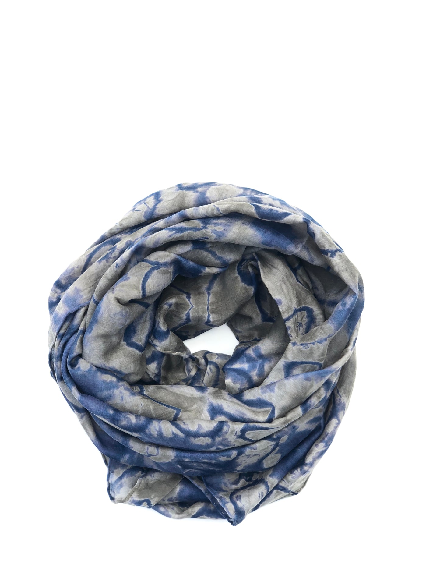 Japanese Tie Dye Scarf | Grey + Olive + Indigo Blue Butterflies