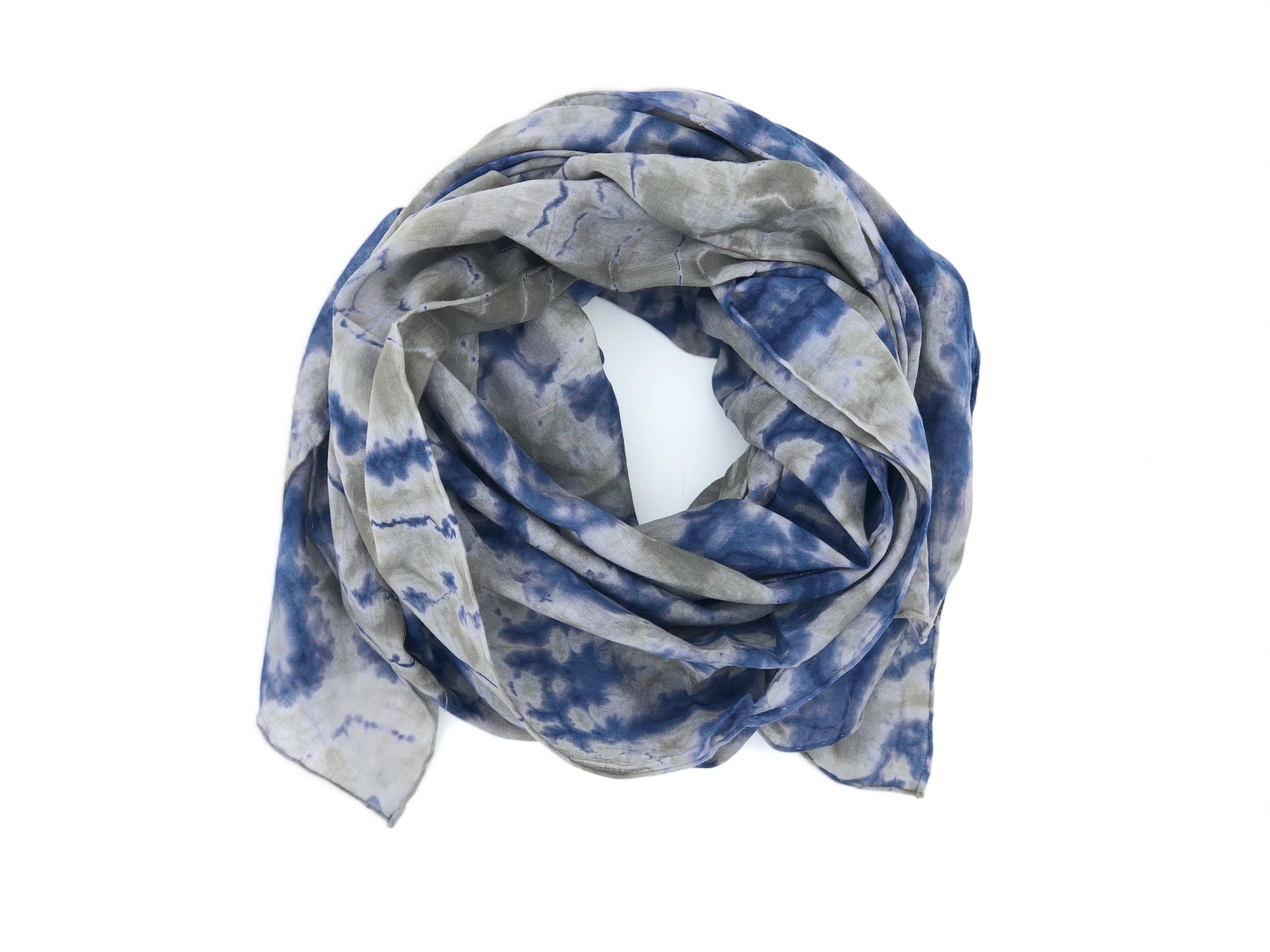 Japanese Tie Dye Scarf Indigo Blue Olive White Cosmos
