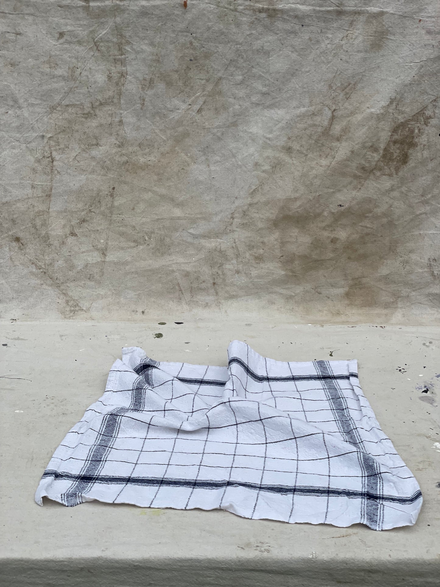 French Linen White + Dark Navy Check | Handloom Kitchen Towel