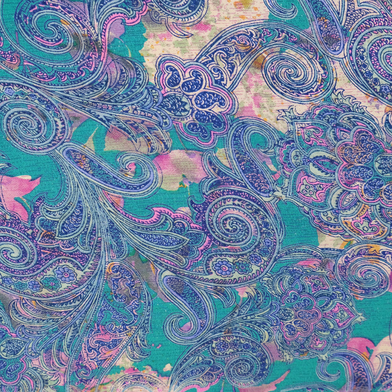 Ista :: Hand printed crepe silk women's floral paisley print scarf - Parekh Bugbee