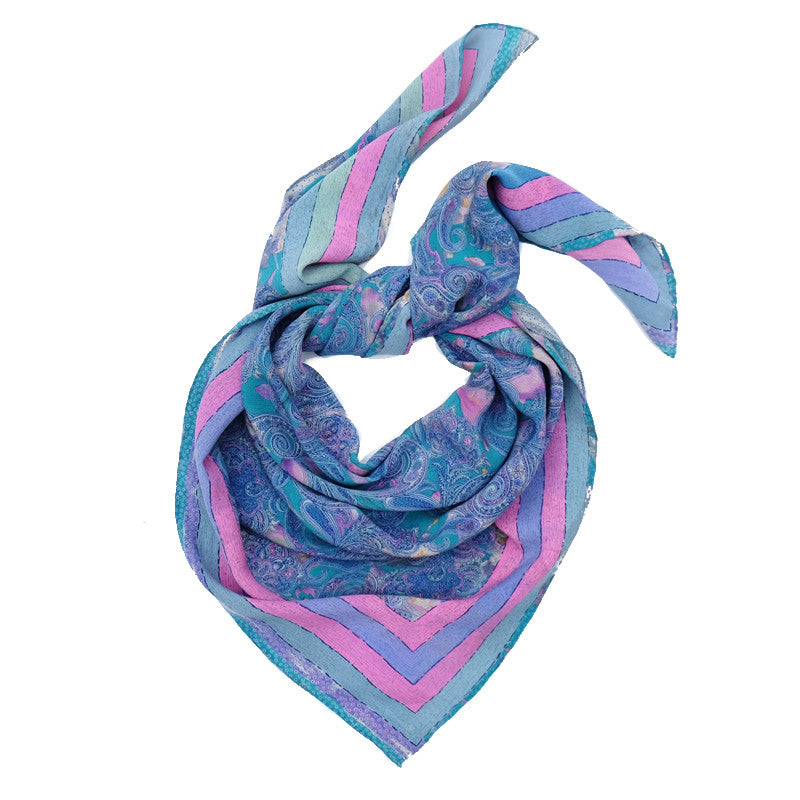 Ista :: Hand printed crepe silk women's floral paisley print scarf - Parekh Bugbee