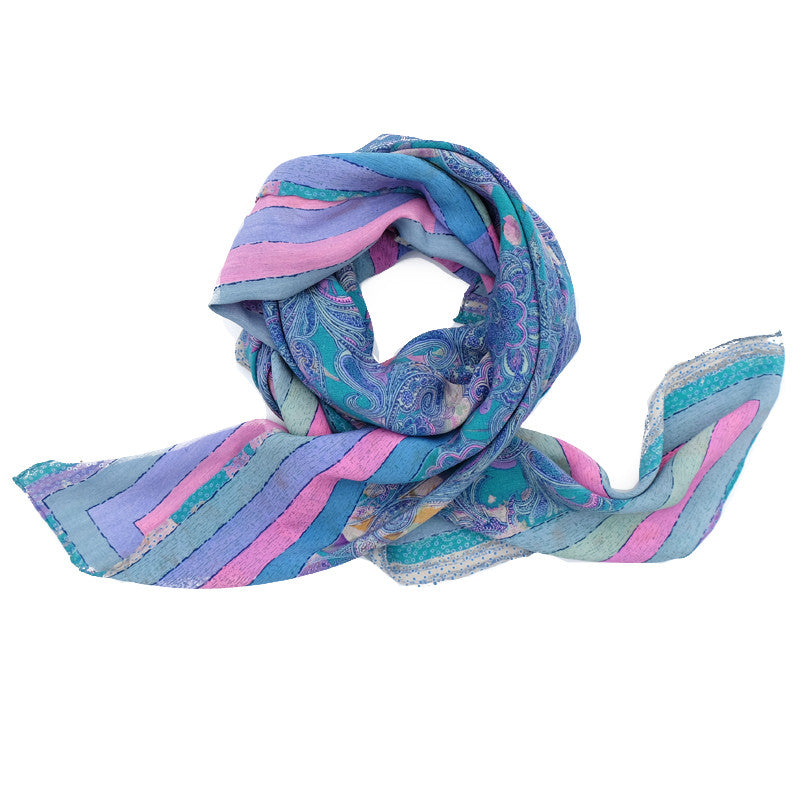 Ista :: Hand printed crepe silk women's floral paisley print scarf - Parekh Bugbee