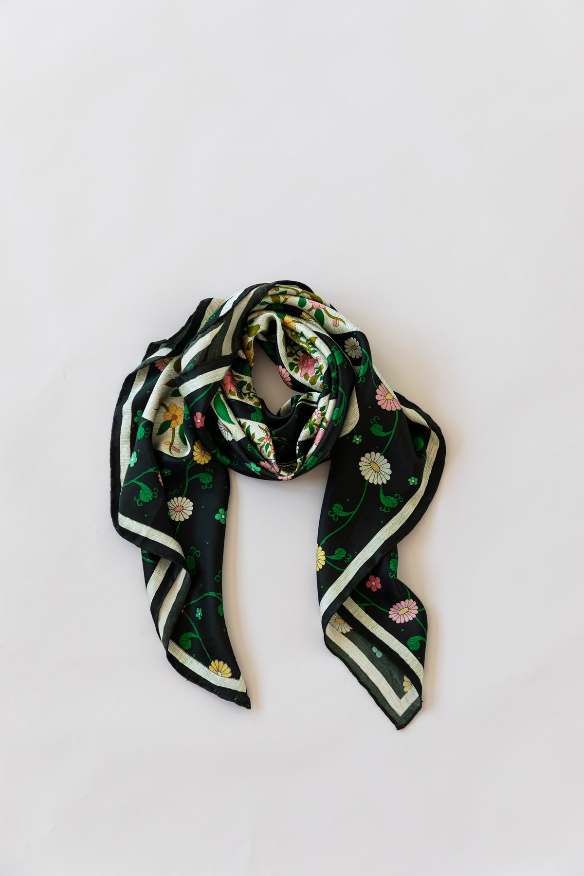 Draped heavy twill silk scarf showing natural fabric weight and movement