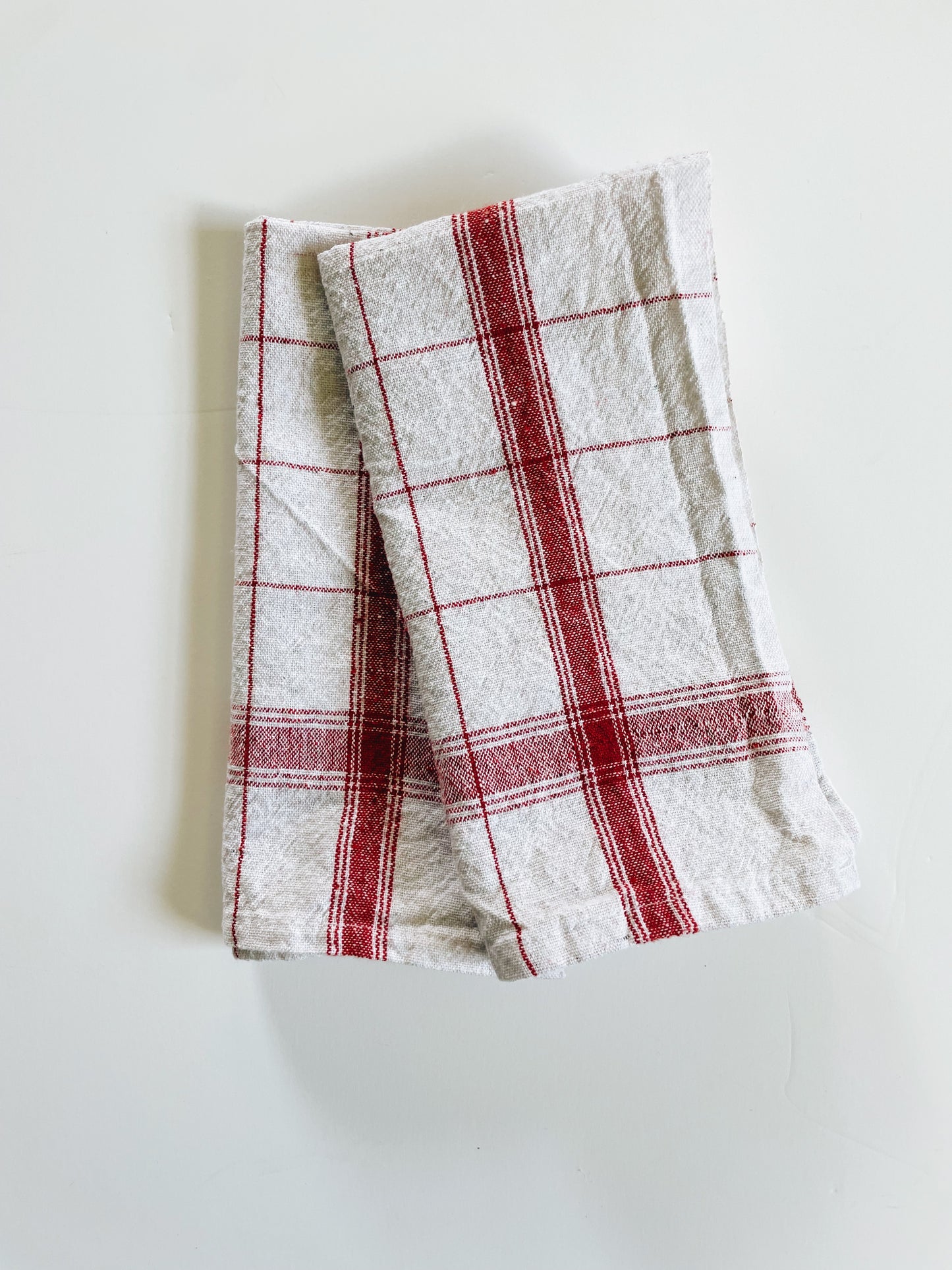 French Linen White + Red Check | Handloom Kitchen Towel