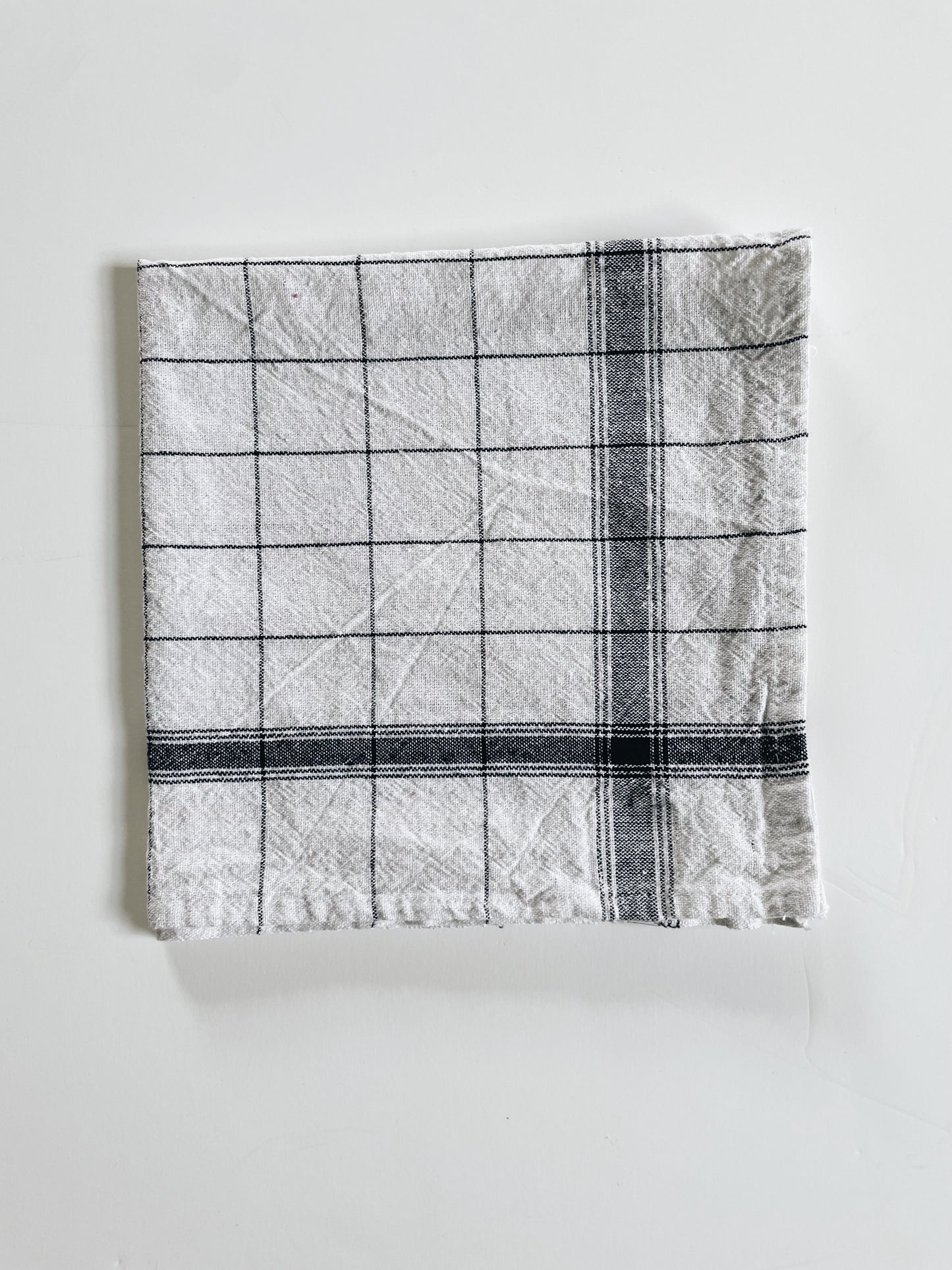 French Linen White + Dark Navy Check | Handloom Kitchen Towel