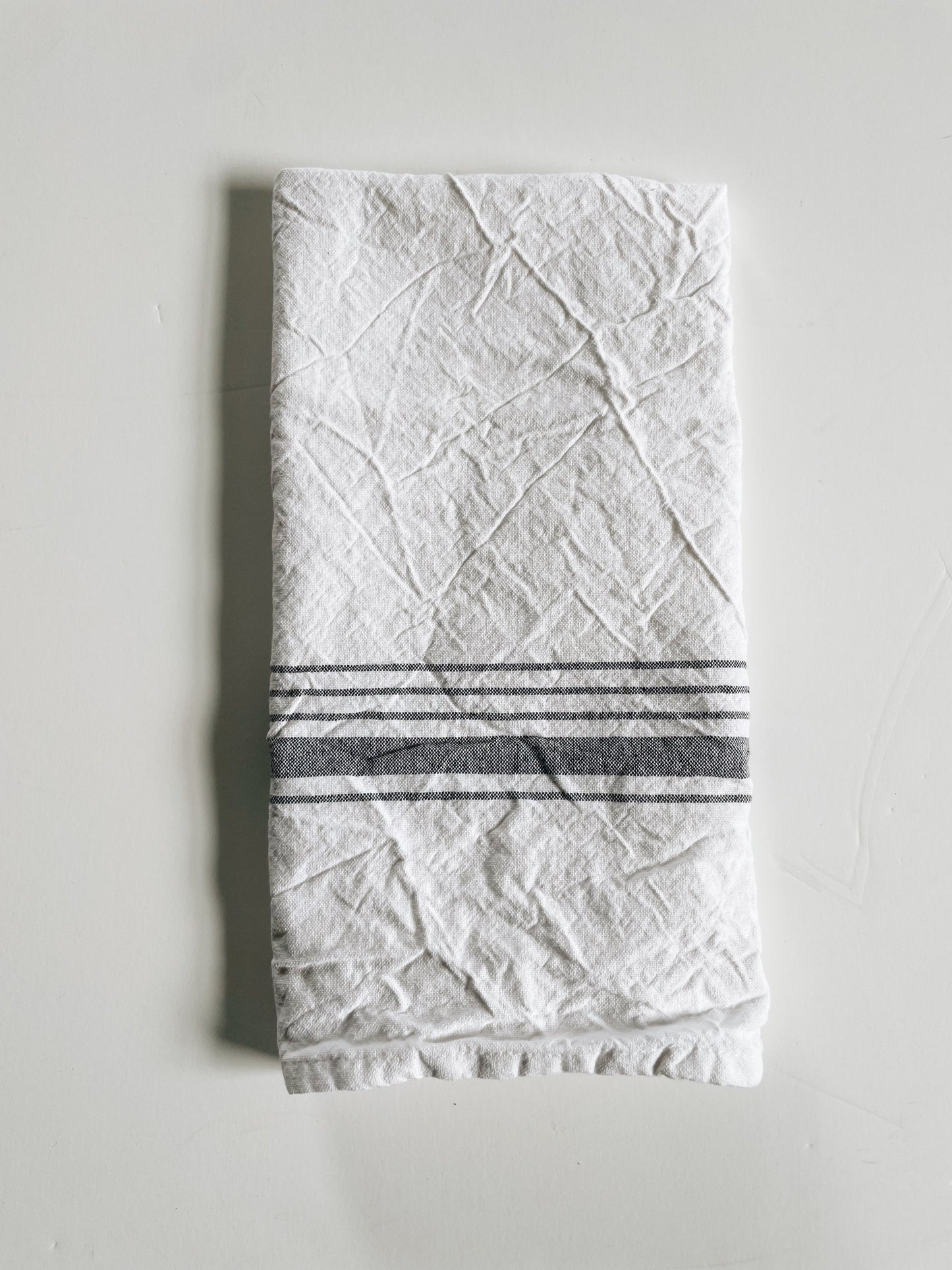 French Cotton Crinkle White + Grey Stripe  | Handloom Kitchen Tea Towel