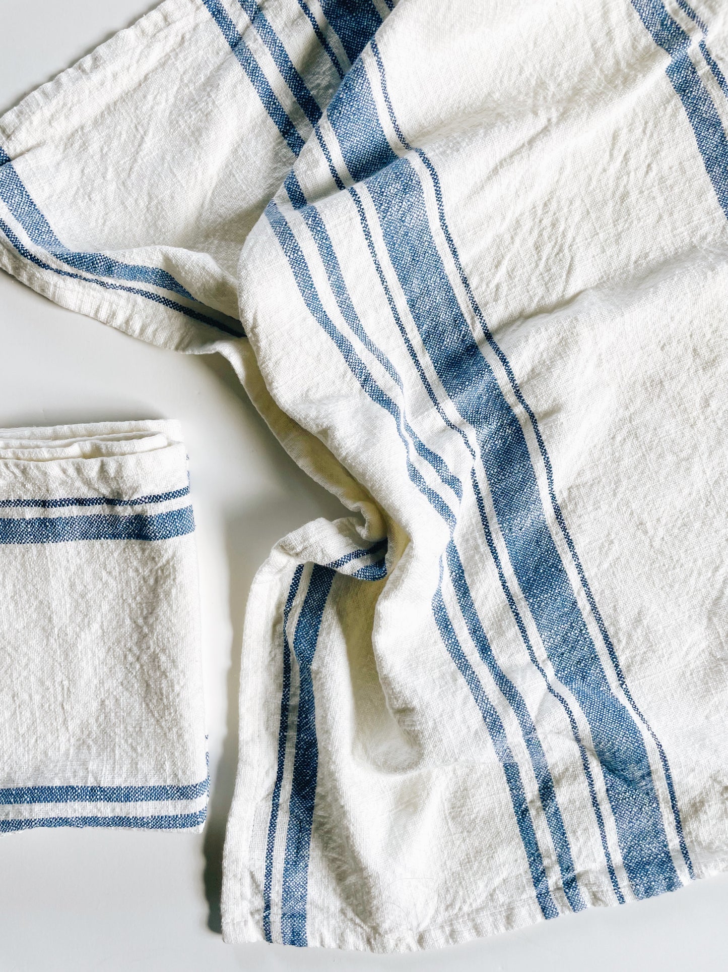 Linen White With Blue Towel  | Handloom Kitchen Tea Towel