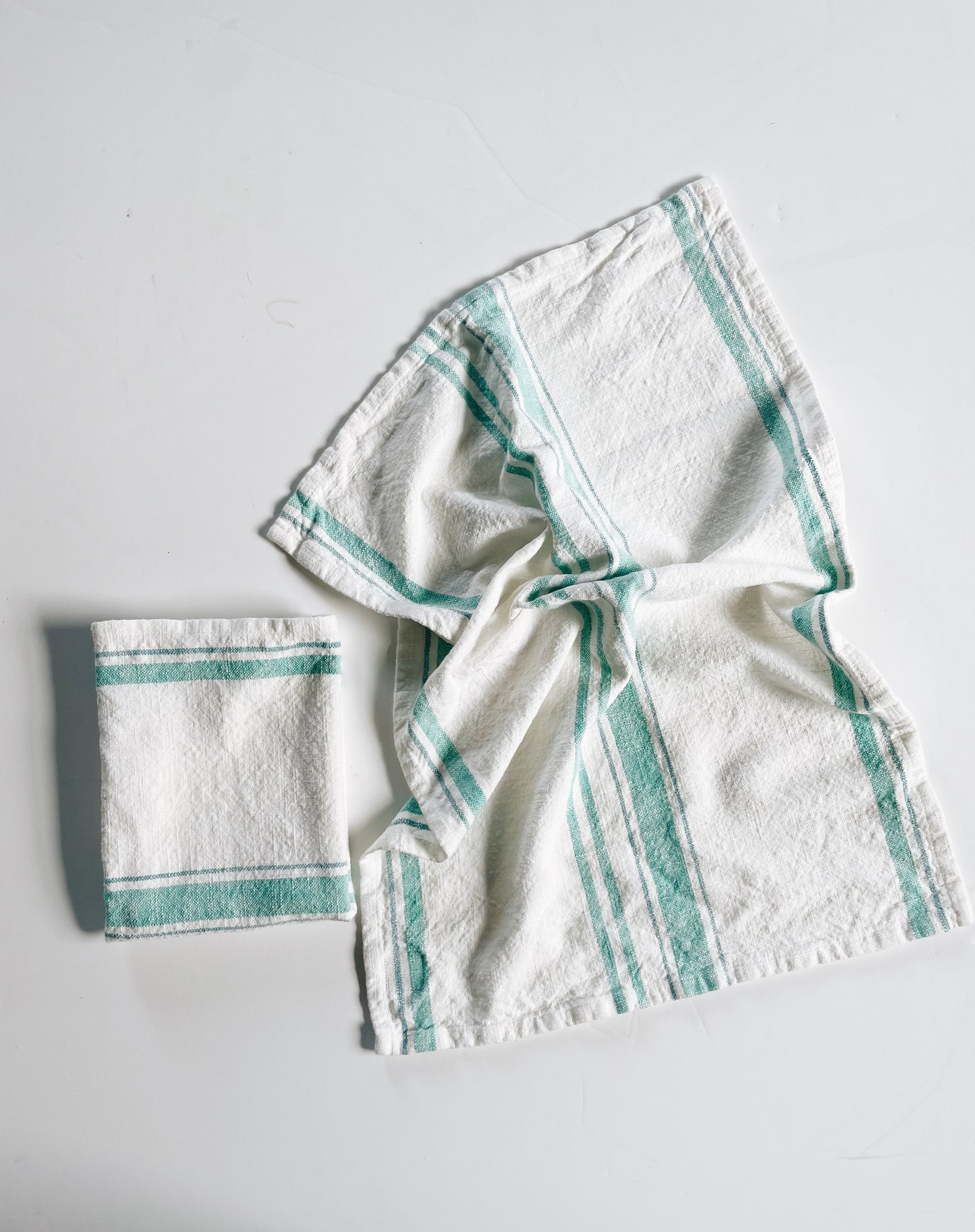 Linen White With Mint Stripe | Handloom Kitchen Tea Towel