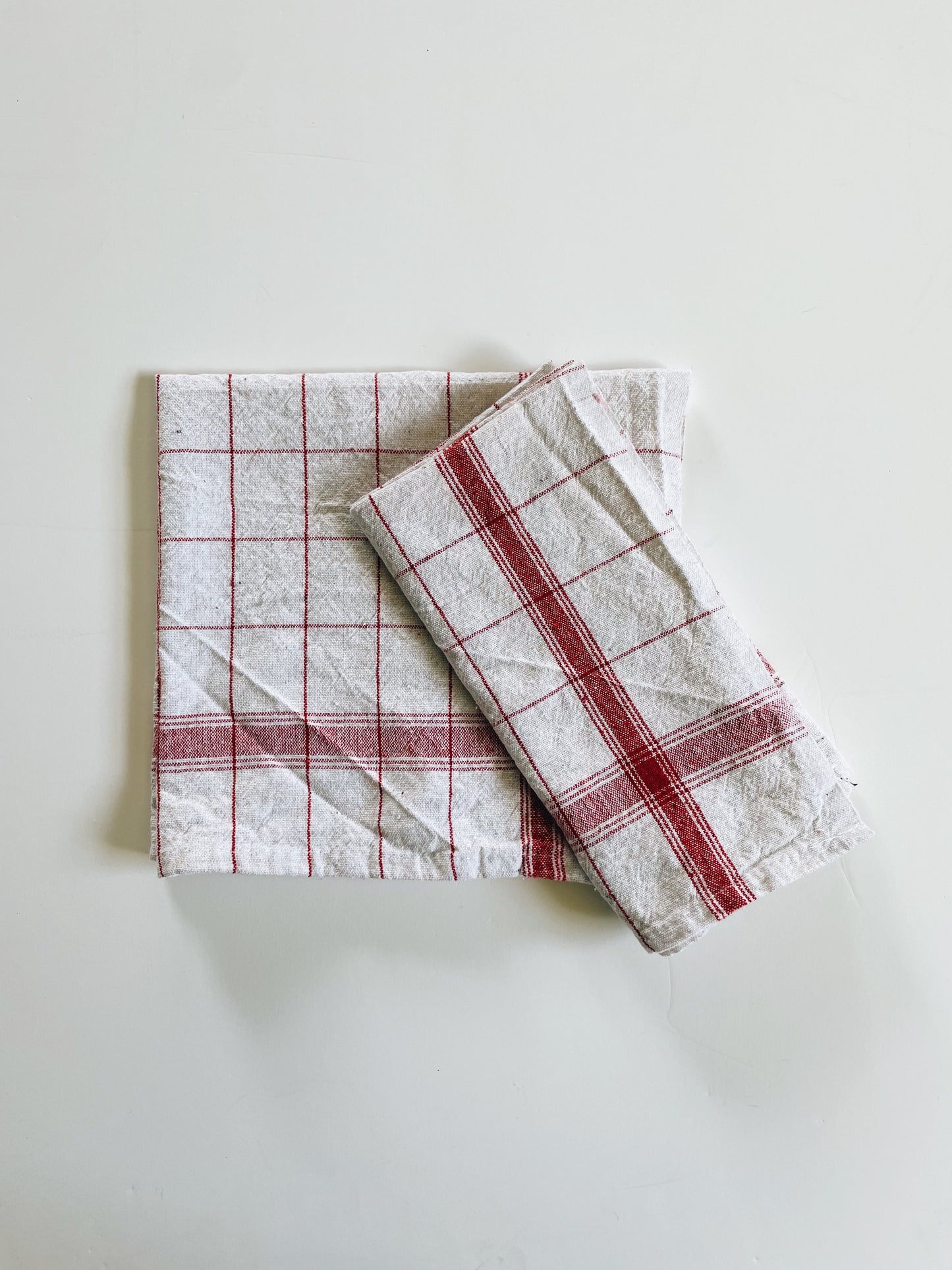 French Linen White + Red Check | Handloom Kitchen Towel