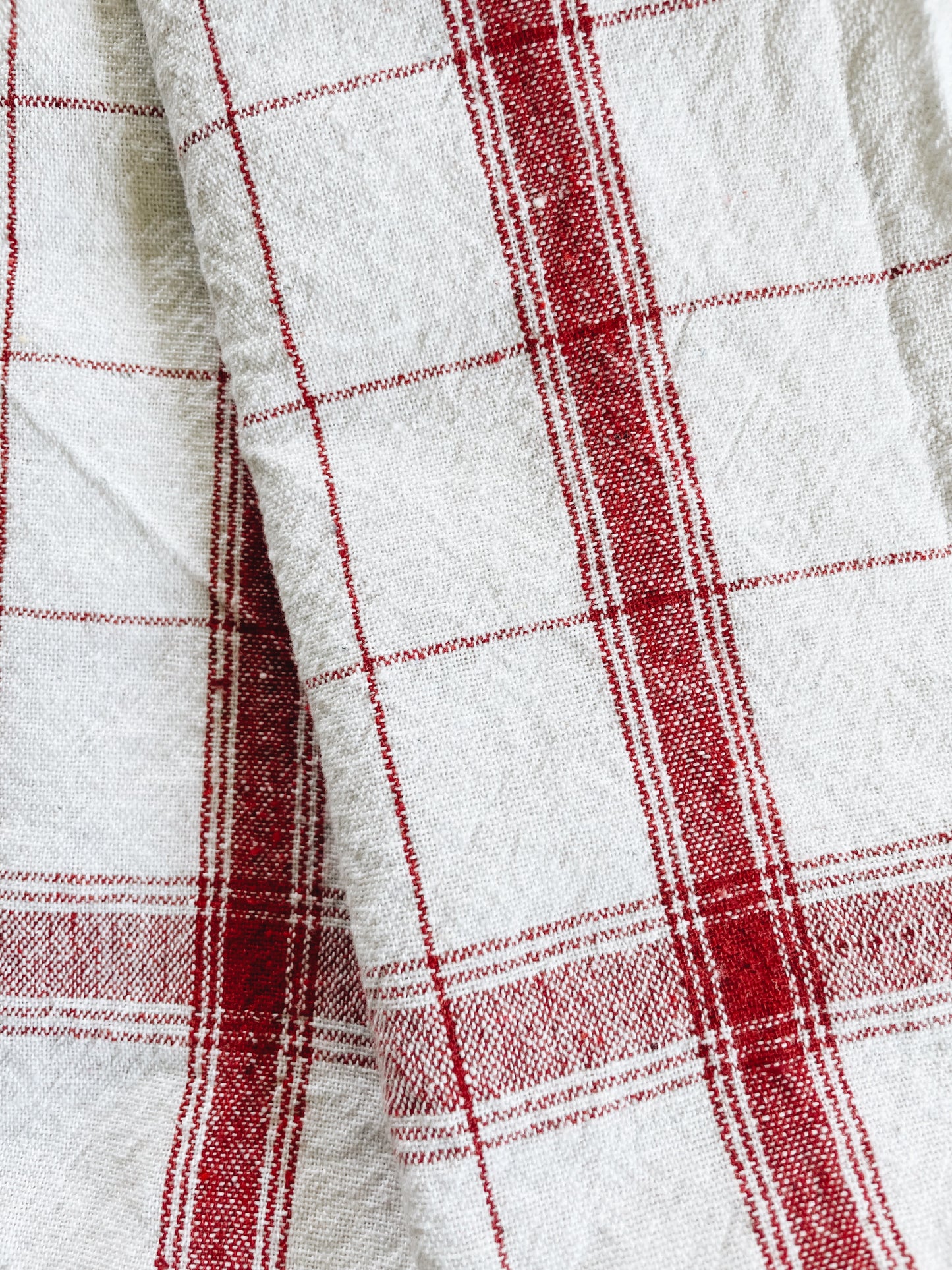 French Linen White + Red Check | Handloom Kitchen Towel