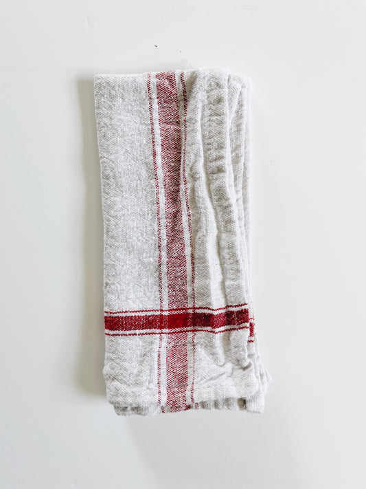 French Linen White + Red Stripe | Handloom Kitchen Towel