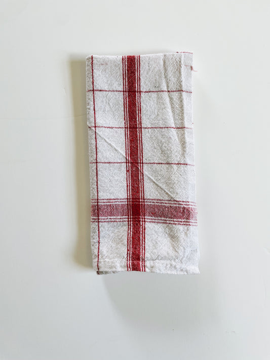 French Linen White + Red Check | Handloom Kitchen Towel