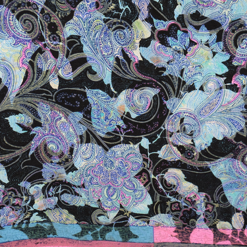 Ista :: Hand printed crepe silk women's floral pasley print scarf - Parekh Bugbee