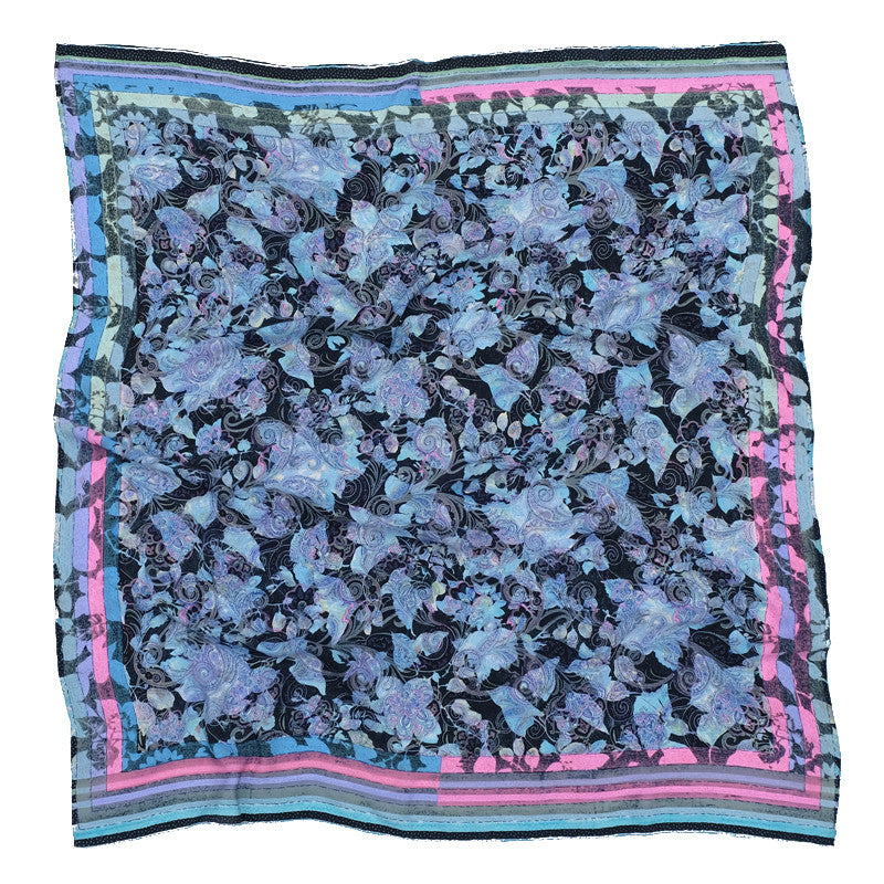 Ista :: Hand printed crepe silk women's floral pasley print scarf - Parekh Bugbee