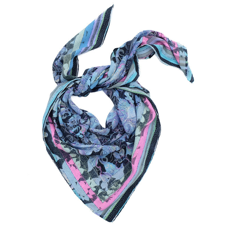 Ista :: Hand printed crepe silk women's floral pasley print scarf - Parekh Bugbee