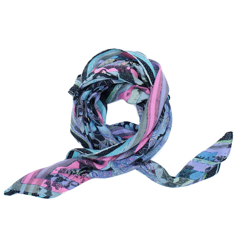 Ista :: Hand printed crepe silk women's floral pasley print scarf - Parekh Bugbee