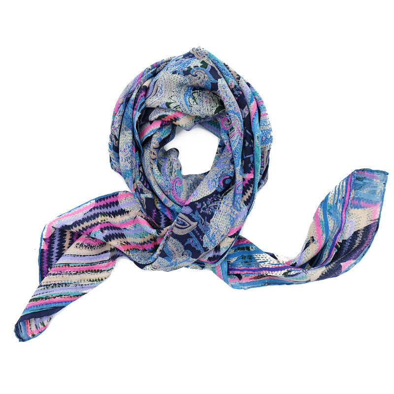 Ista :: Hand printed crepe silk women's floral paisley print scarf - Parekh Bugbee