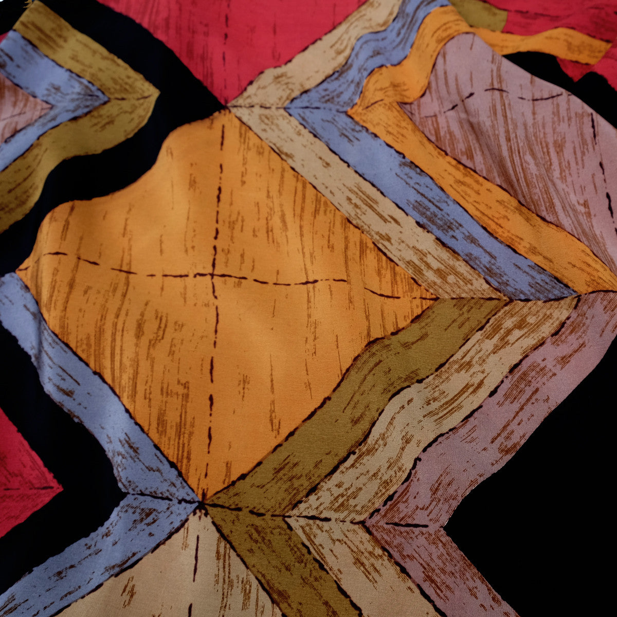 Kala :: Hand printed geometric print crepe silk scarf - Parekh Bugbee