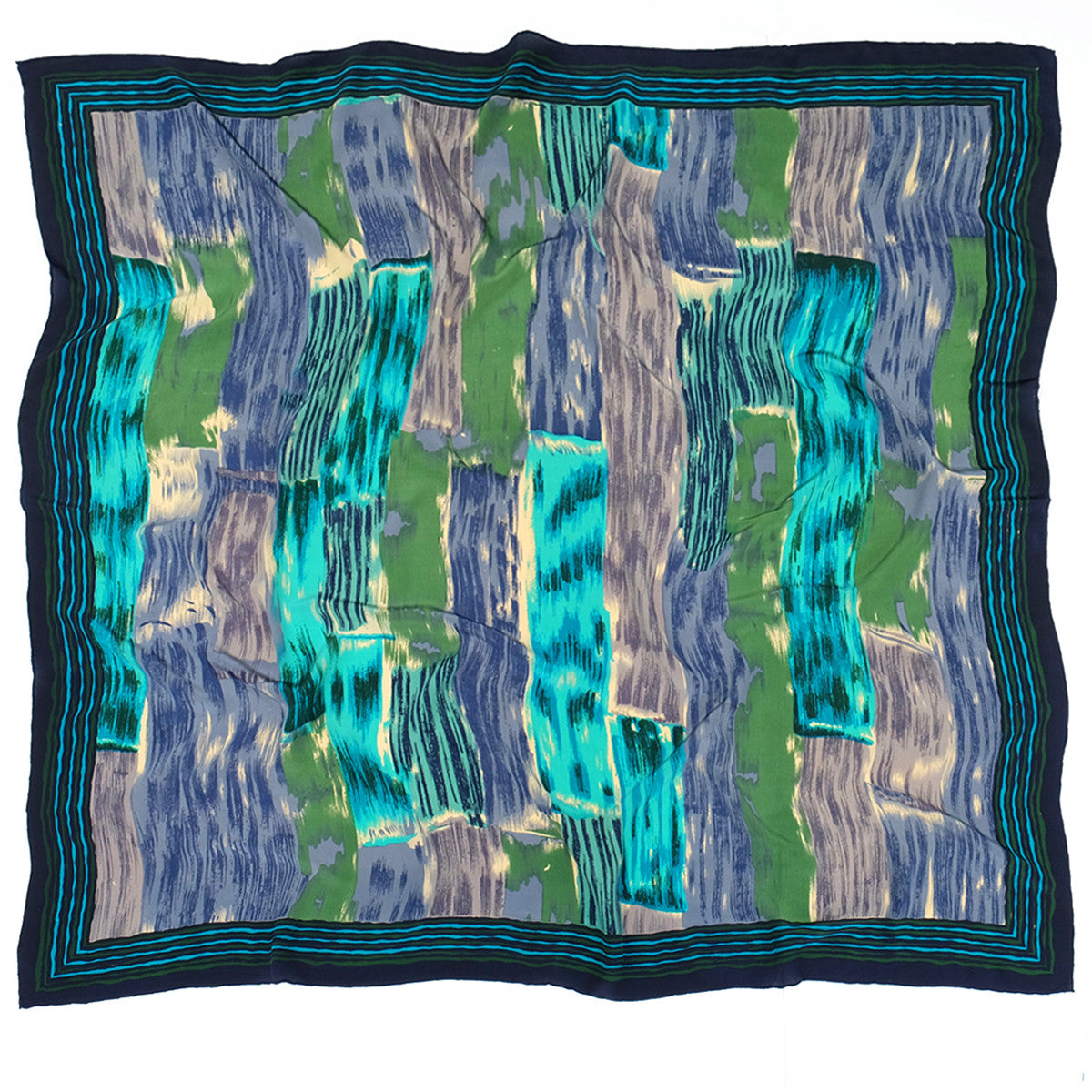 Kala :: Hand printed geometric print crepe silk scarf - Parekh Bugbee