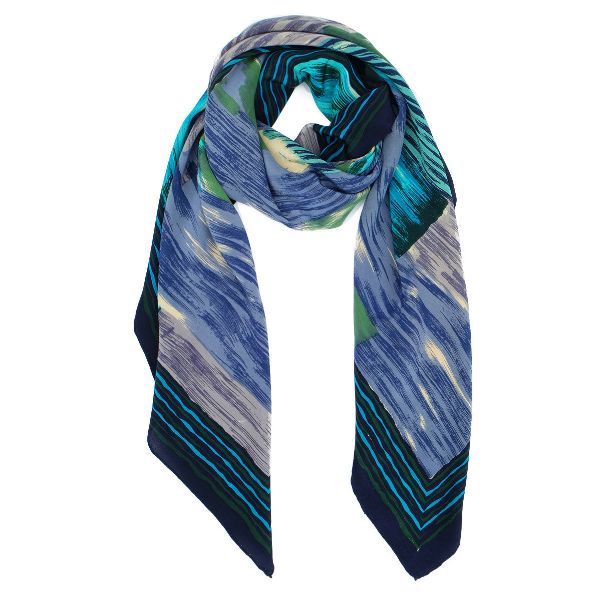 Kala :: Hand printed geometric print crepe silk scarf - Parekh Bugbee