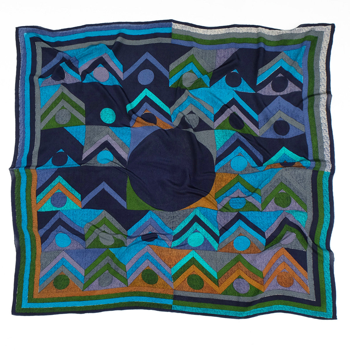 Kala :: Hand printed geometric print crepe silk scarf - Parekh Bugbee