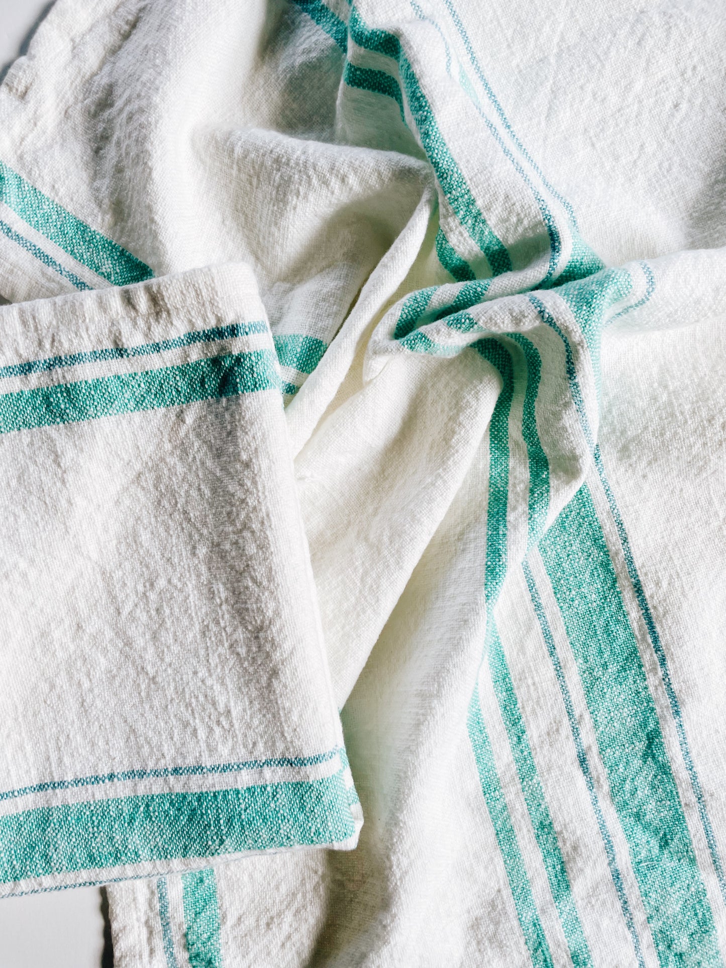 Linen White With Mint Stripe | Handloom Kitchen Tea Towel