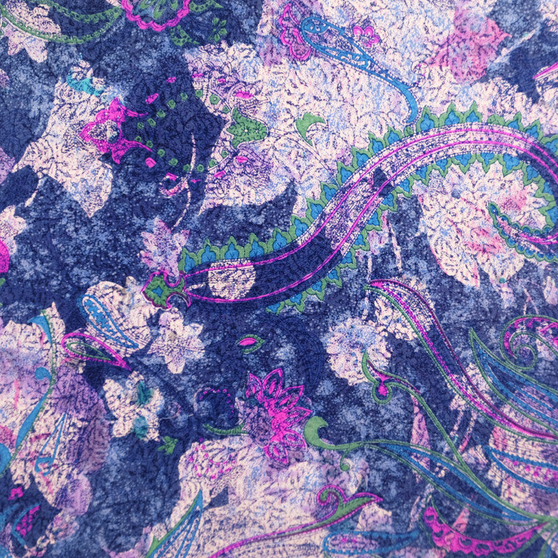 Ista :: Hand printed crepe silk women's paisley floral print scarf - Parekh Bugbee