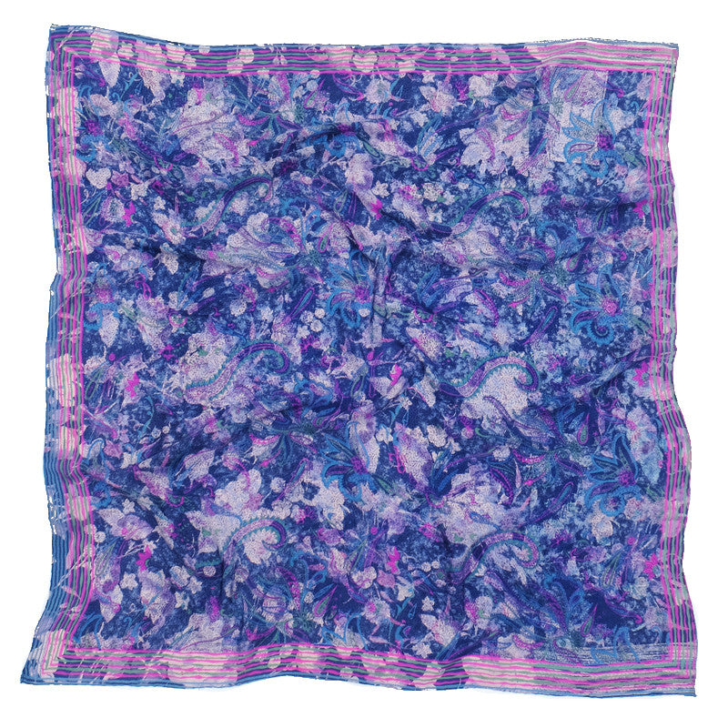 Ista :: Hand printed crepe silk women's paisley floral print scarf - Parekh Bugbee