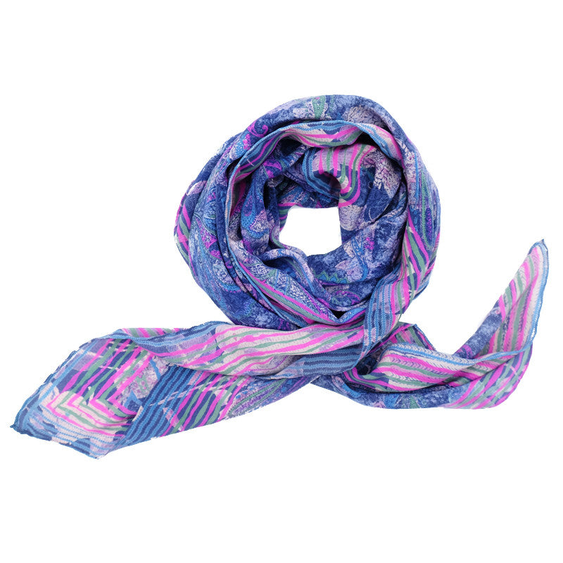 Ista :: Hand printed crepe silk women's paisley floral print scarf - Parekh Bugbee