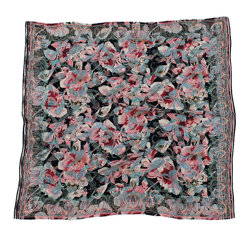 Ista :: Hand printed crepe silk women's paisley floral print scarf - Parekh Bugbee