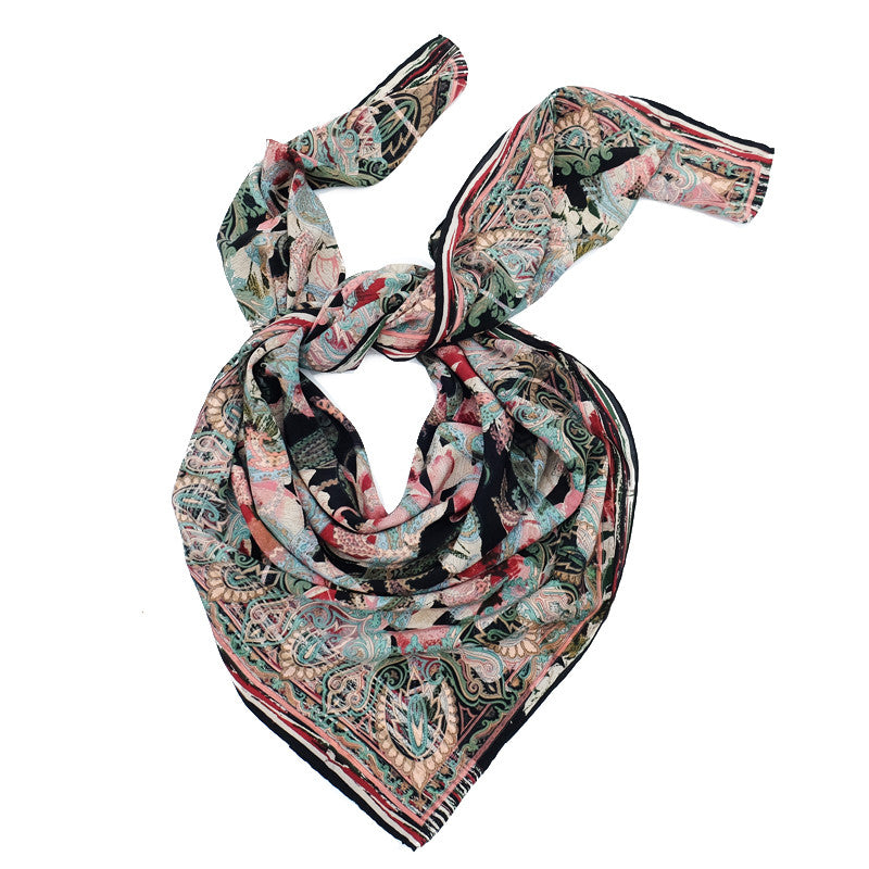 Ista :: Hand printed crepe silk women's paisley floral print scarf - Parekh Bugbee