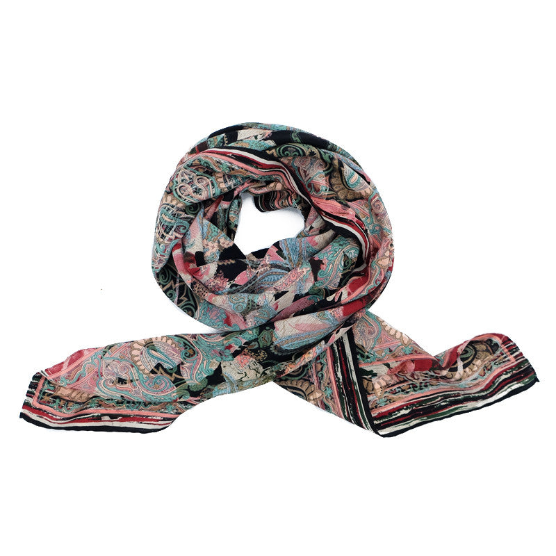 Ista :: Hand printed crepe silk women's paisley floral print scarf - Parekh Bugbee