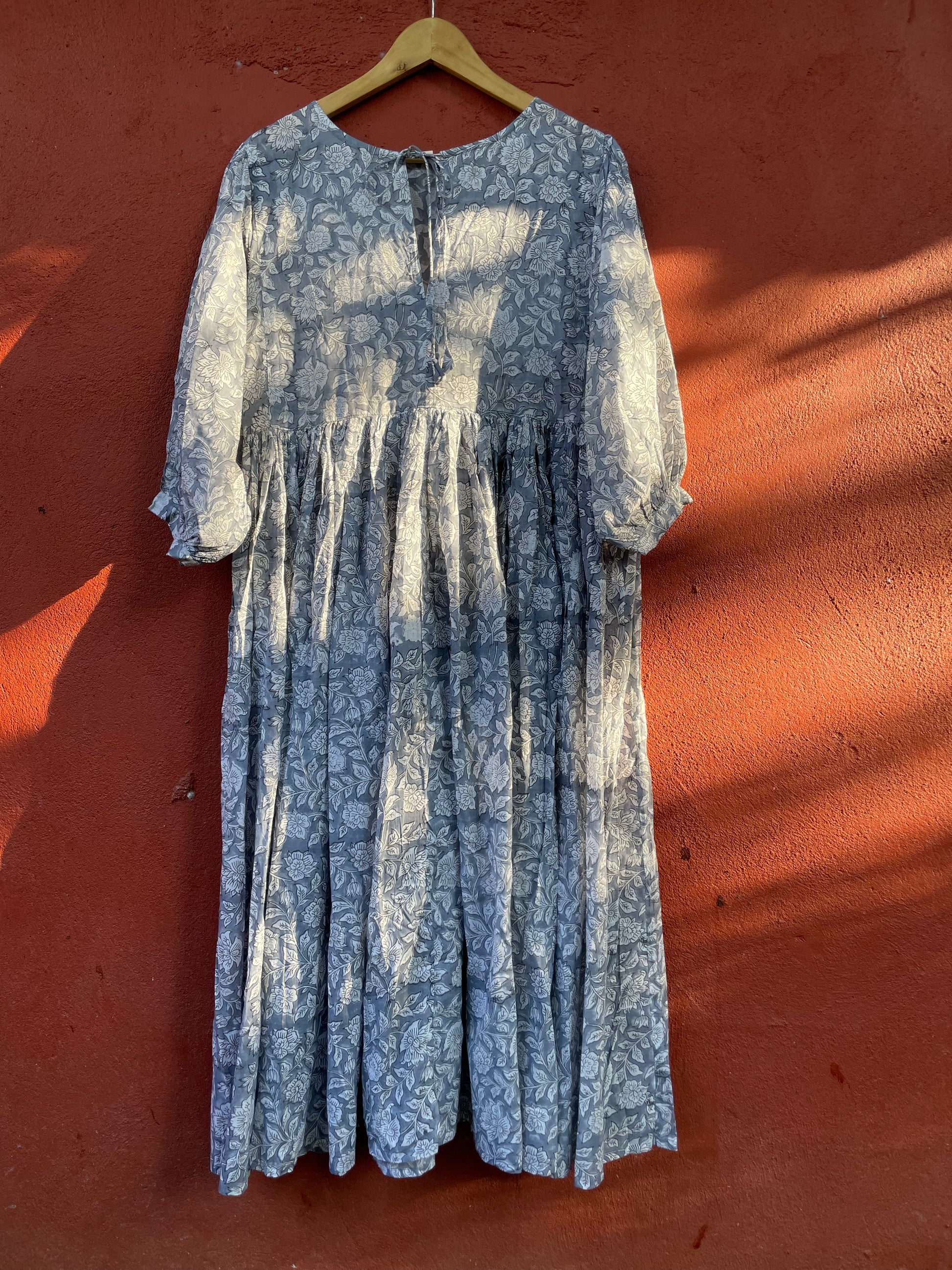 midi block printed organic cotton dress Palmetto Cotton Block Print Dress The Monogram Corner