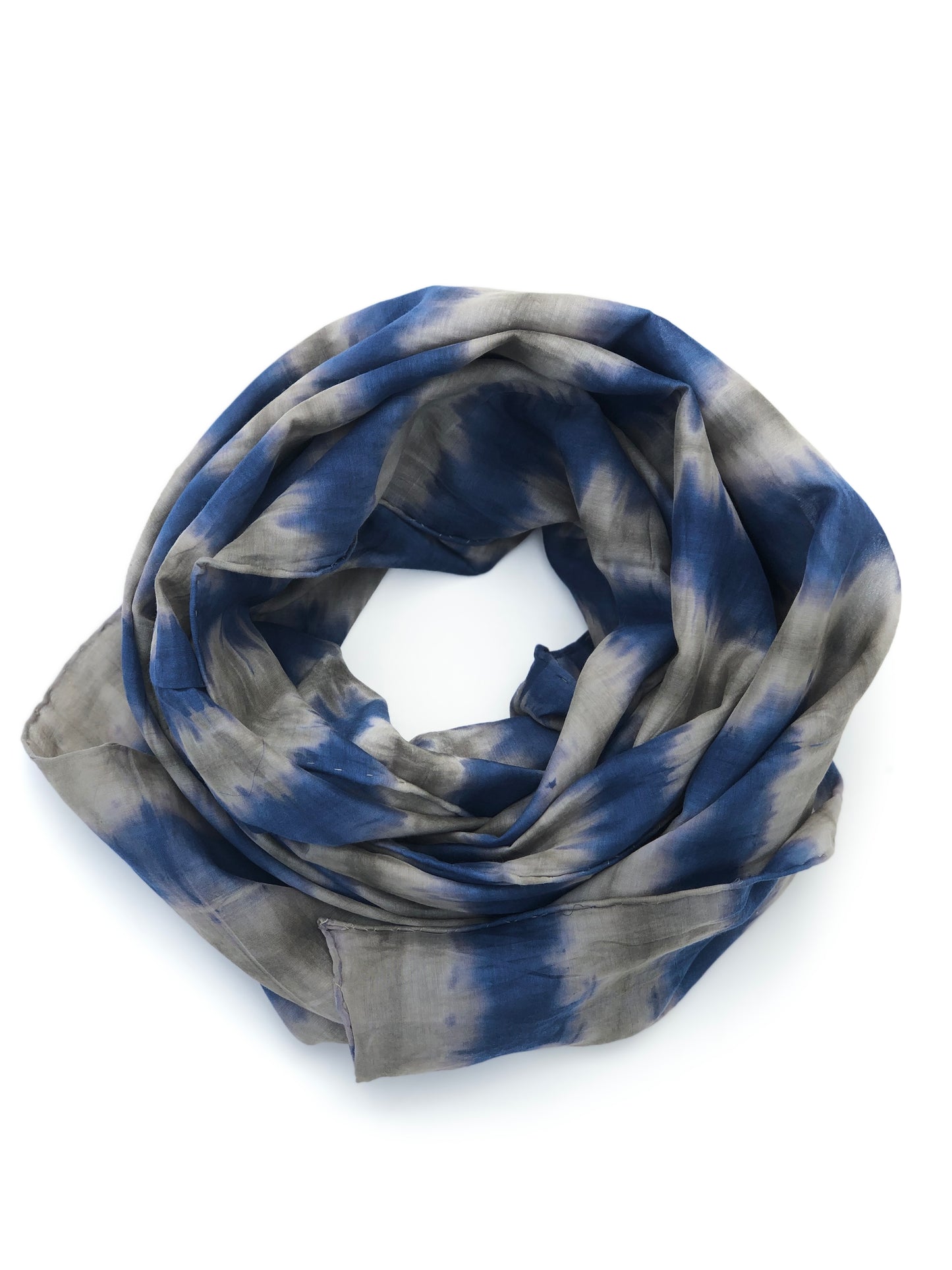 Japanese Tie Dye Scarf | Indigo Blue + Olive Waves