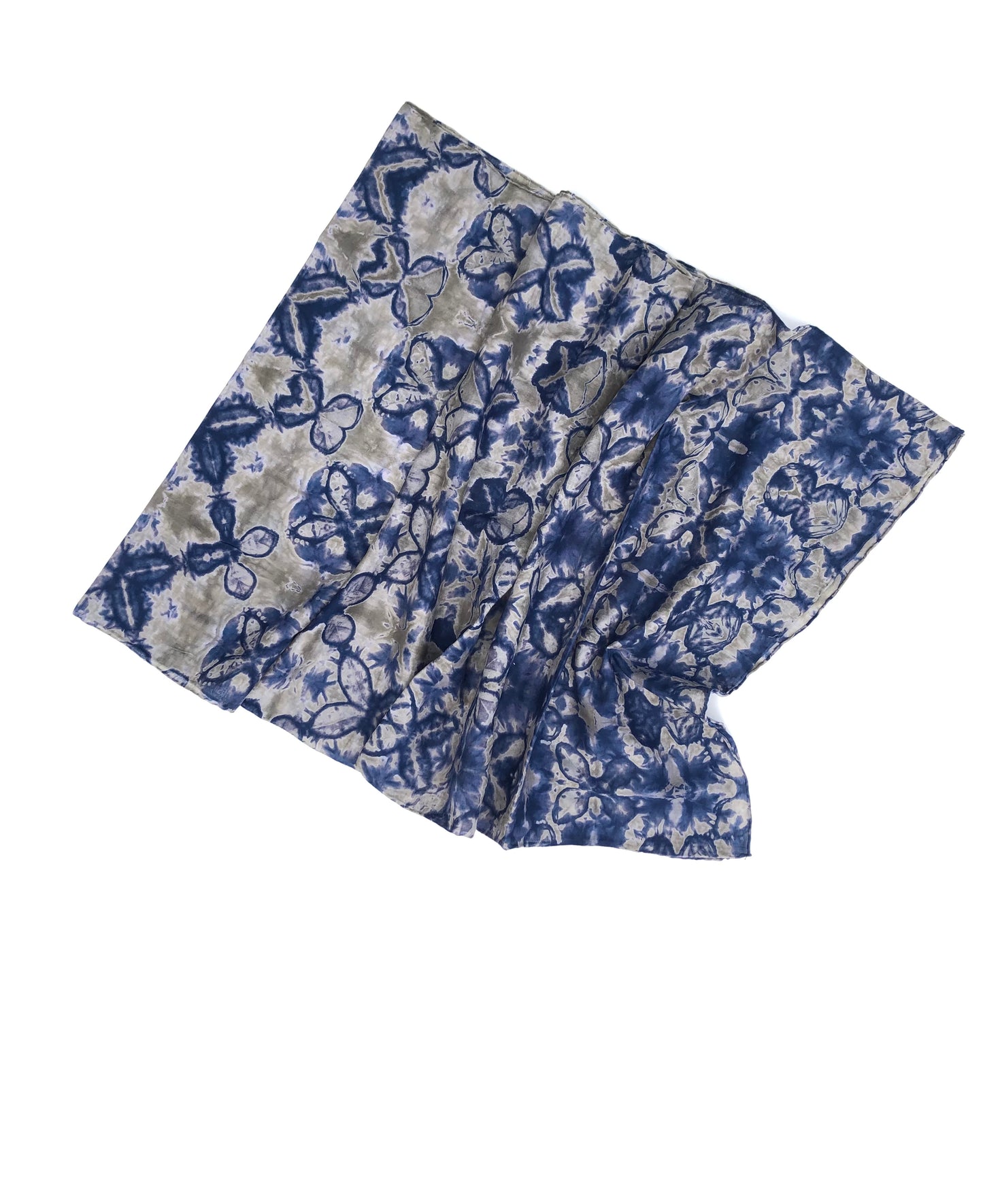 Japanese Tie Dye Scarf | Grey Olive + Indigo Blue Stars
