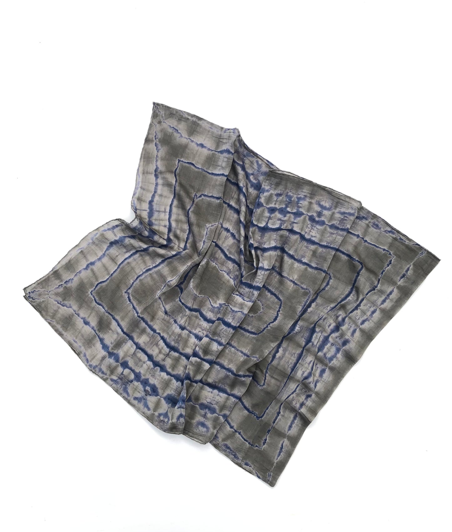 Japanese Tie Dye Scarf | Olive + Grey + Indigo Blue Lines