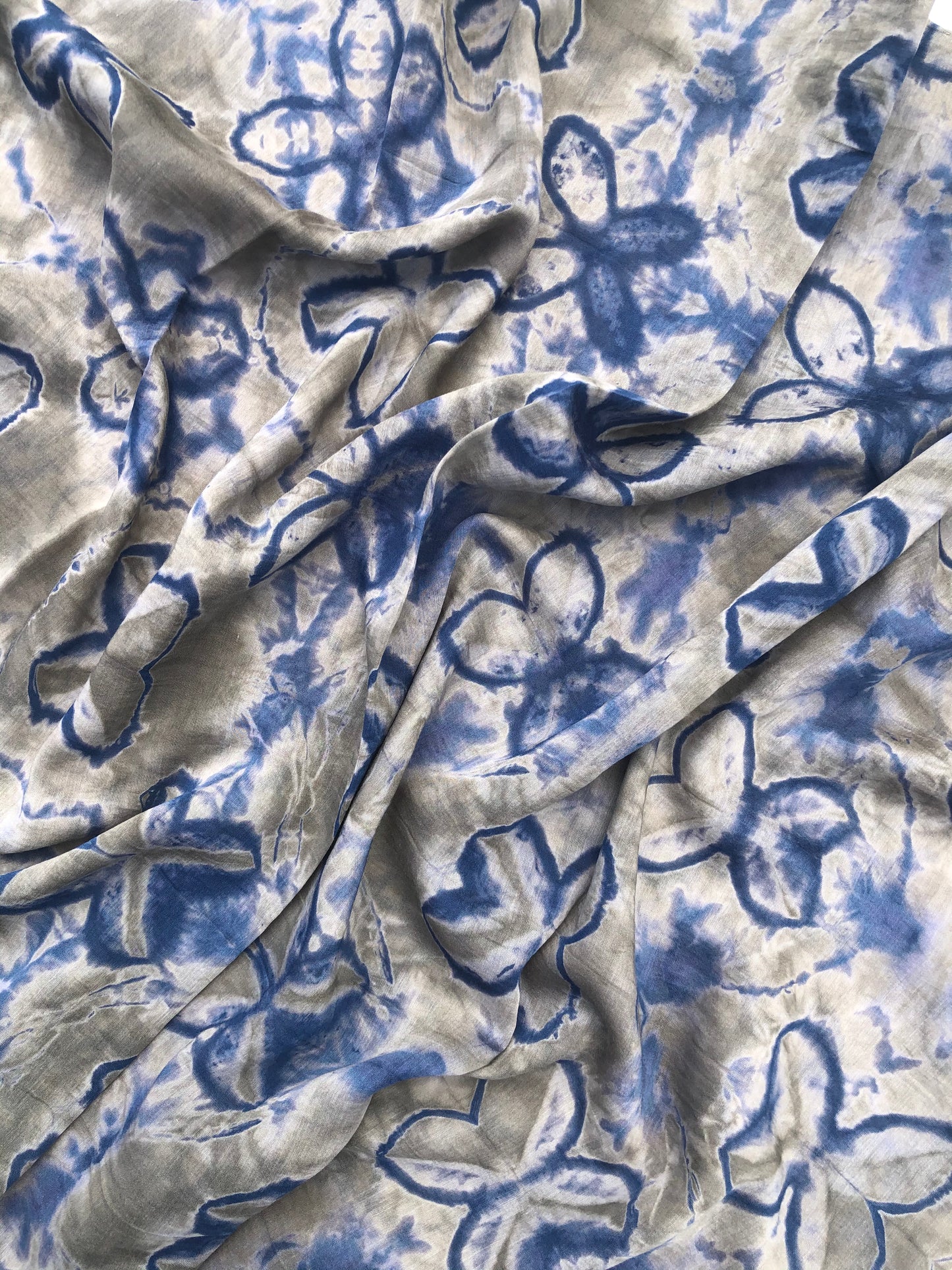 Japanese Tie Dye Scarf | Grey + Olive + Indigo Blue Butterflies