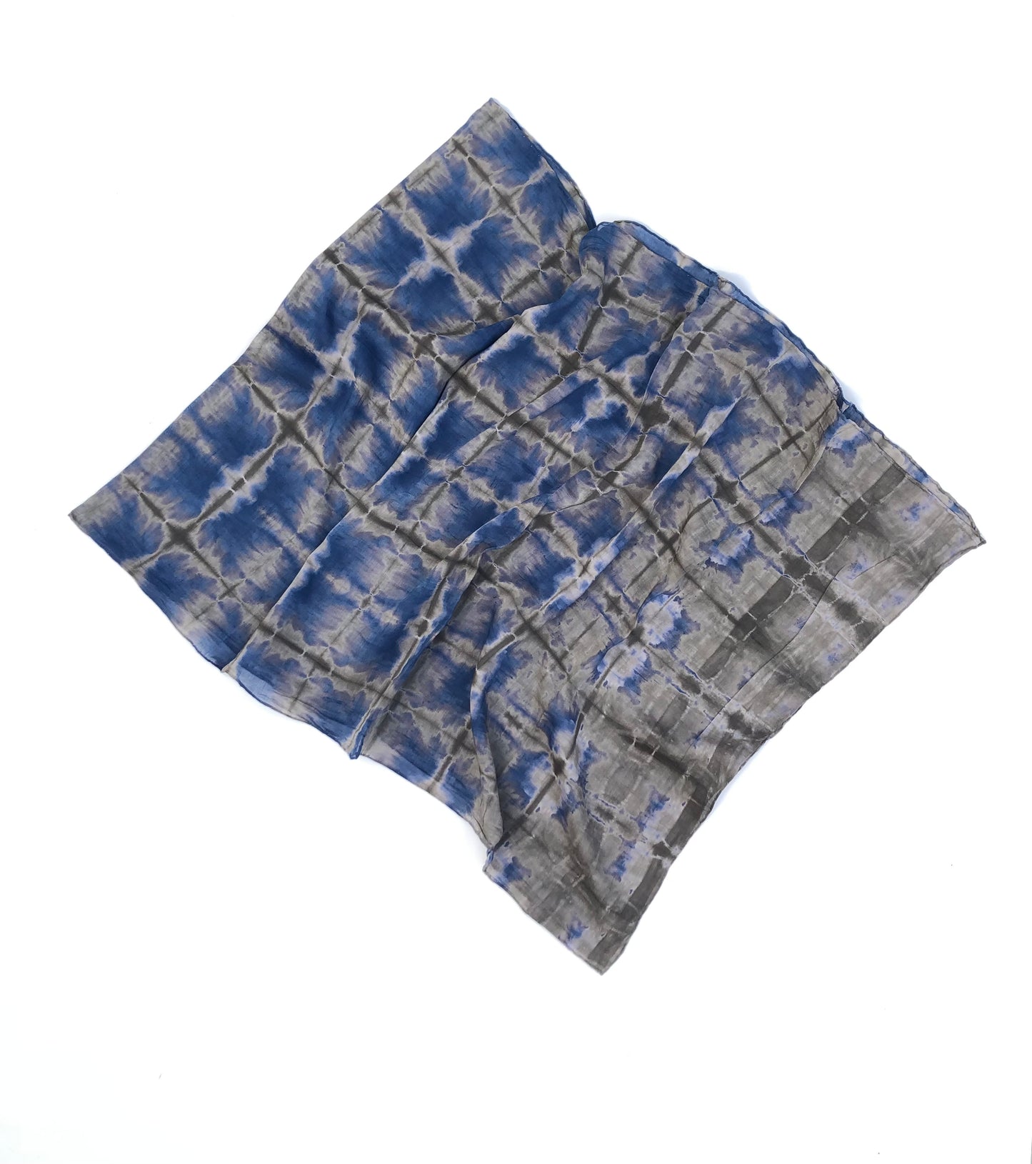 Japanese Tie Dye Scarf | Grey + Olive + Indigo Blue Checks