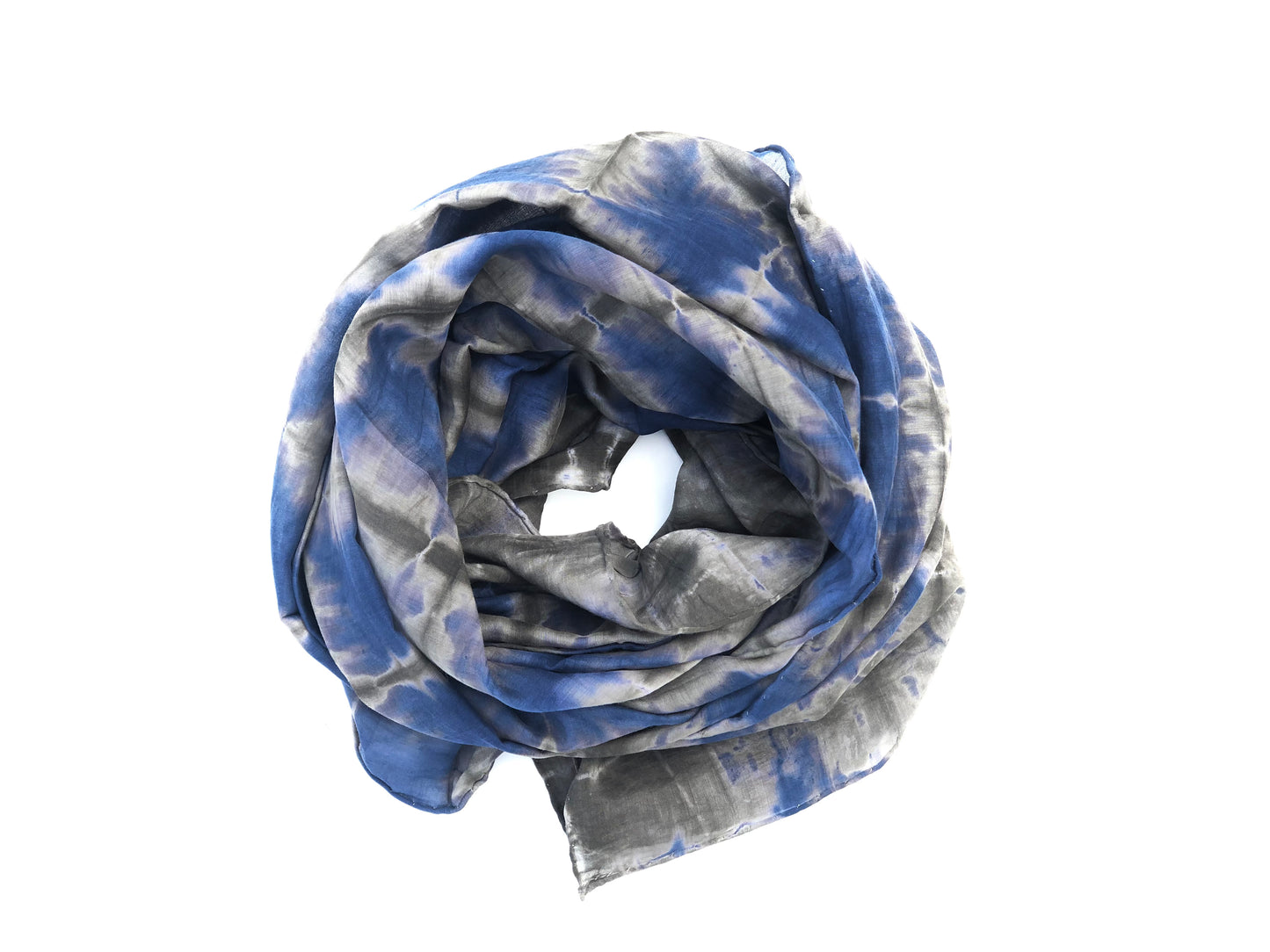 Japanese Tie Dye Scarf | Grey + Olive + Indigo Blue Checks