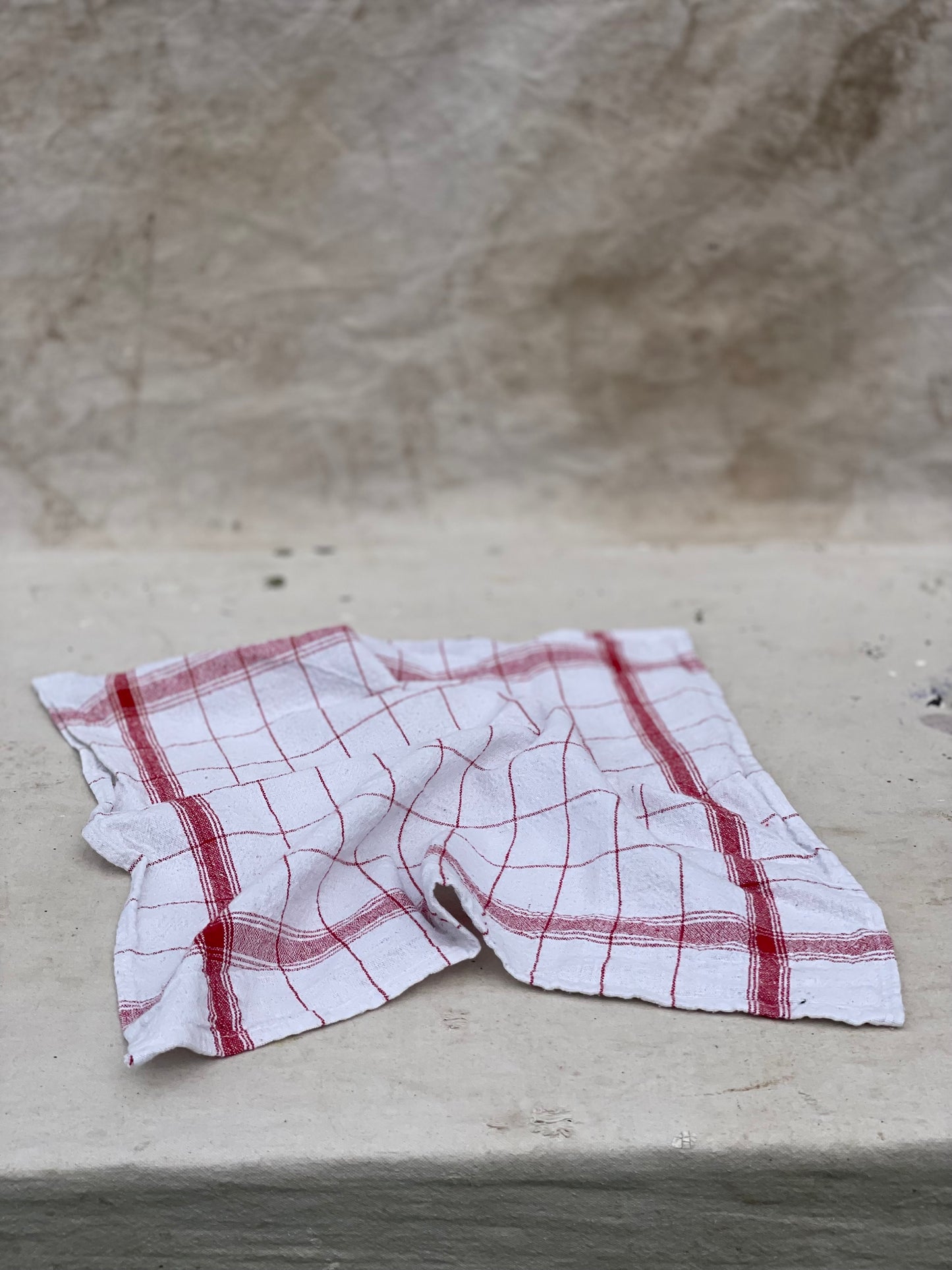 French Linen White + Red Check | Handloom Kitchen Towel