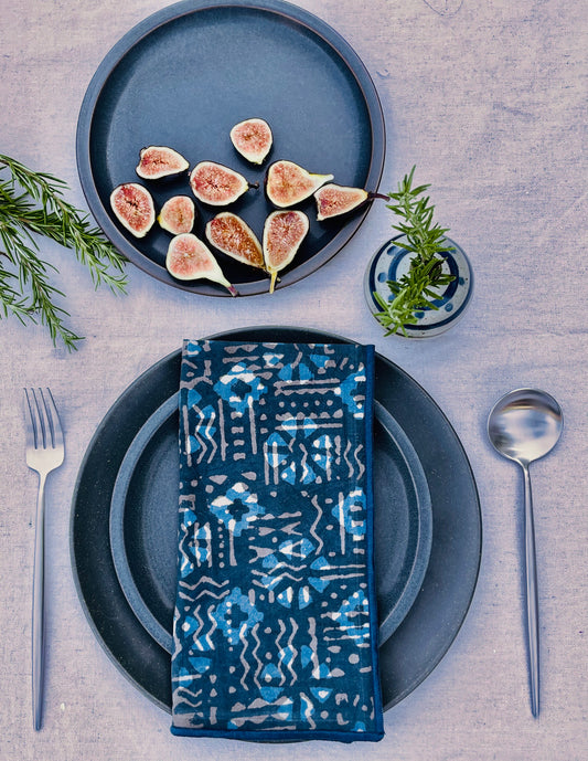 Tribal Natural Indigo Dinner Napkin Set